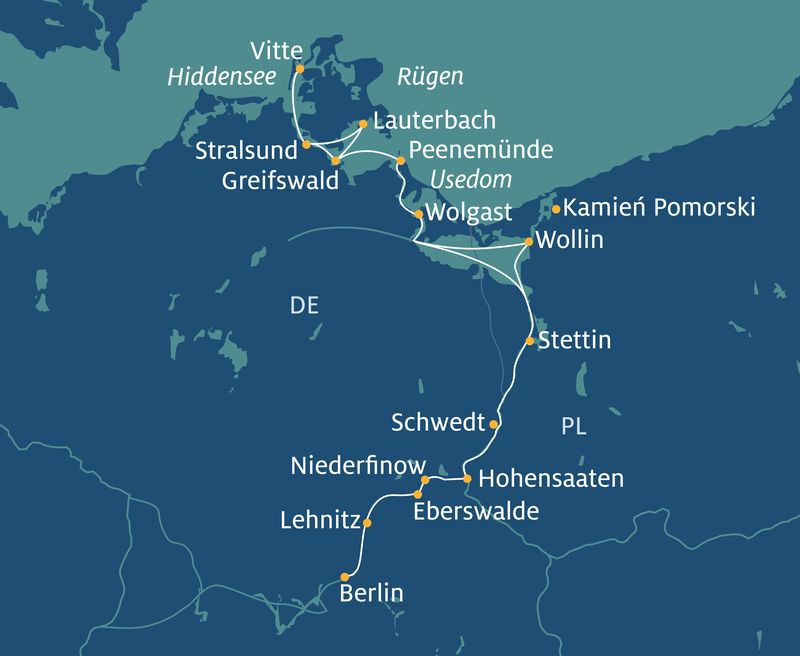 Thurgau Chopin: Berlin-Stettin-Usedom-Rügen-Stralsund-Berlin Routenplan