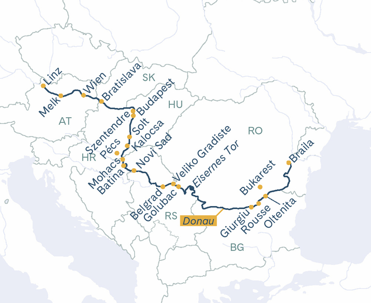Routenplan Thurgau Prestige Linz-Donaudelta-Linz