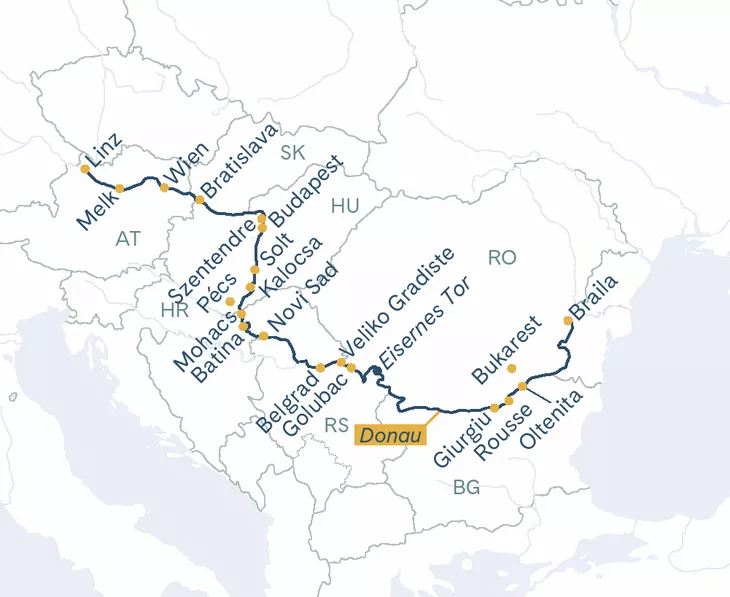 Routenplan Thurgau Prestige Linz-Donaudelta-Linz