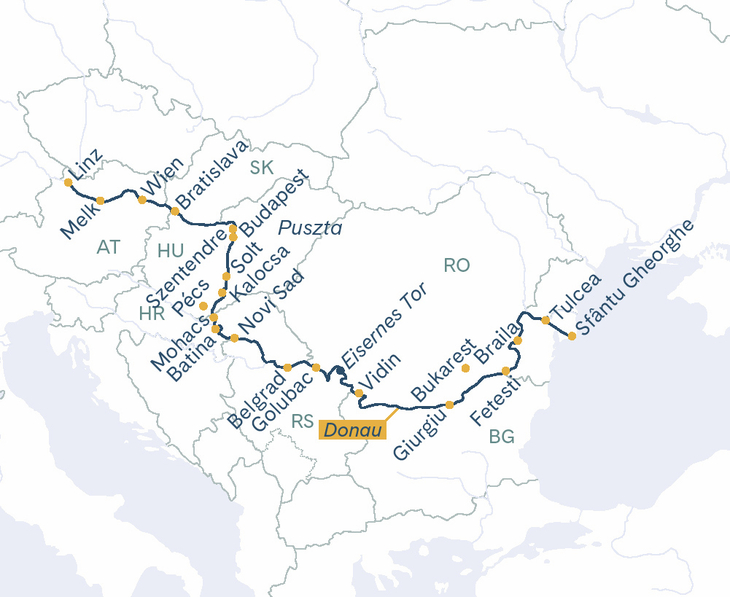 Routenplan Thurgau Prestige Linz-Donaudelta-Linz