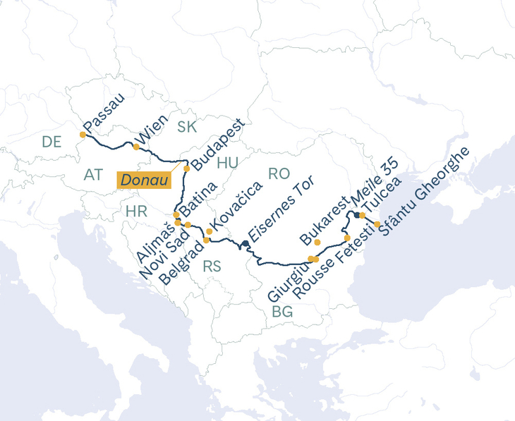 Routenplan Thurgau Prestige Passau–Tulcea