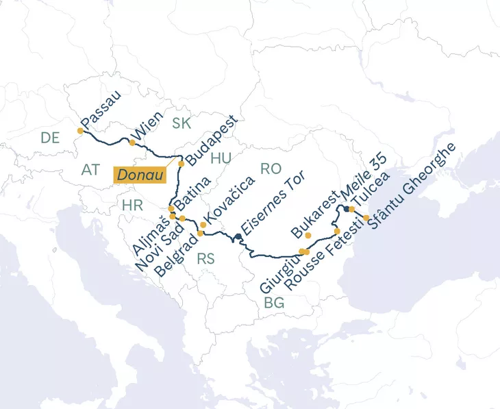 Routenplan Thurgau Prestige Passau–Tulcea