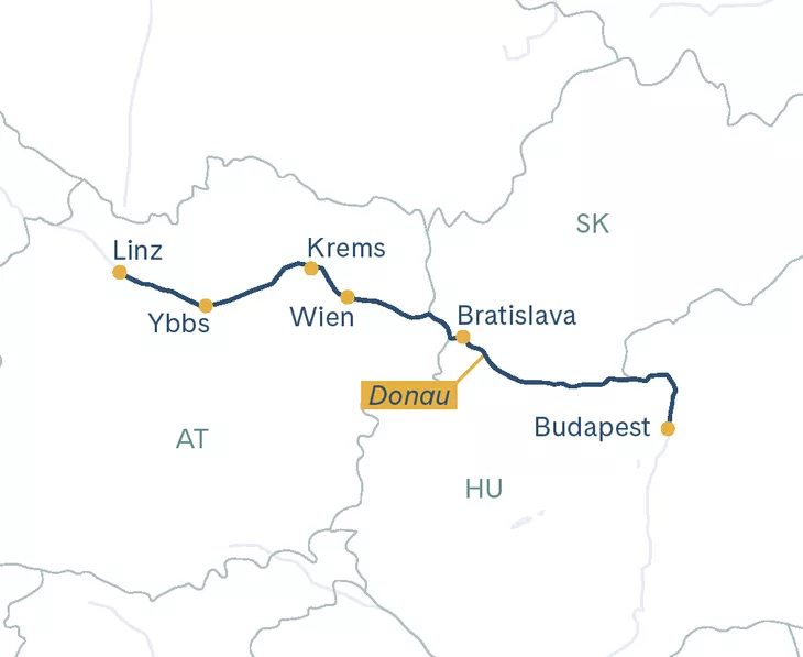 Routenplan Thurgau Prestige Linz–Budapest–Linz