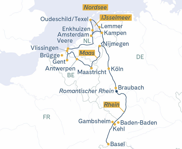 Routenplan Basel–Holland–Falandern–Basel
