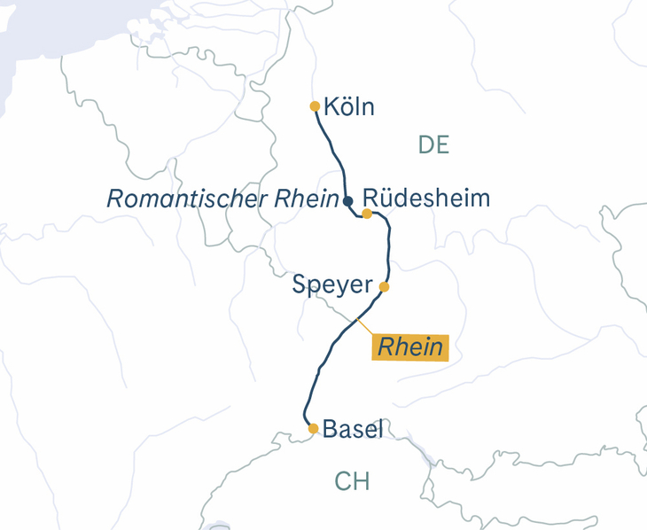 Routenplan Basel–Köln–Rüdesheim–Basel