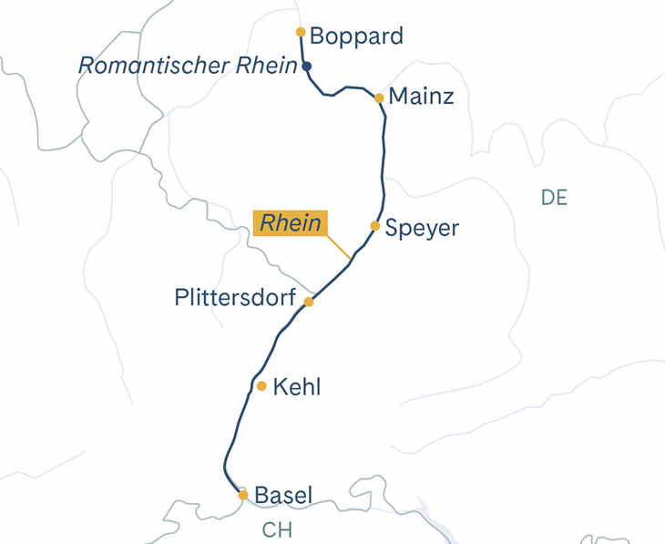 Routenplan Basel–Boppard–Mainz–Basel