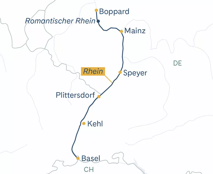 Routenplan Basel–Boppard–Mainz–Basel