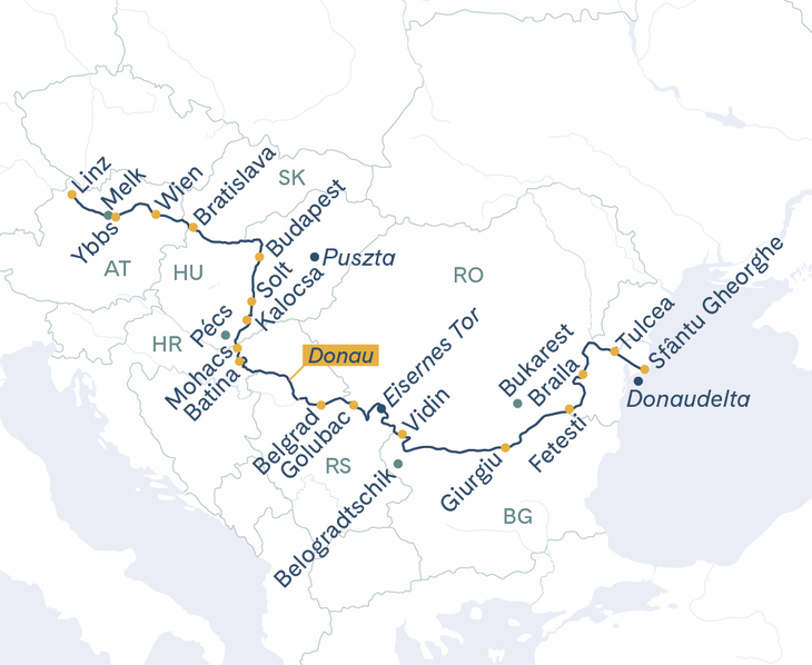 Routenplan Thurgau Prestige Linz-Donaudelta-Linz 2027 - DE