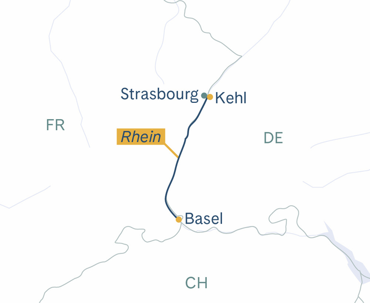 Routenplan Basel(–Strasbourg)–Basel MS Thurgau Prestige