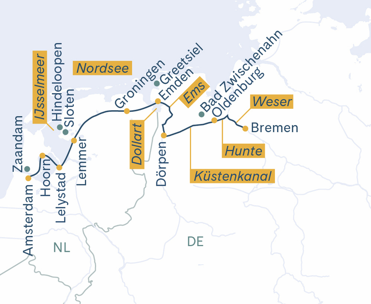 Routenplan Amsterdam-Bremen