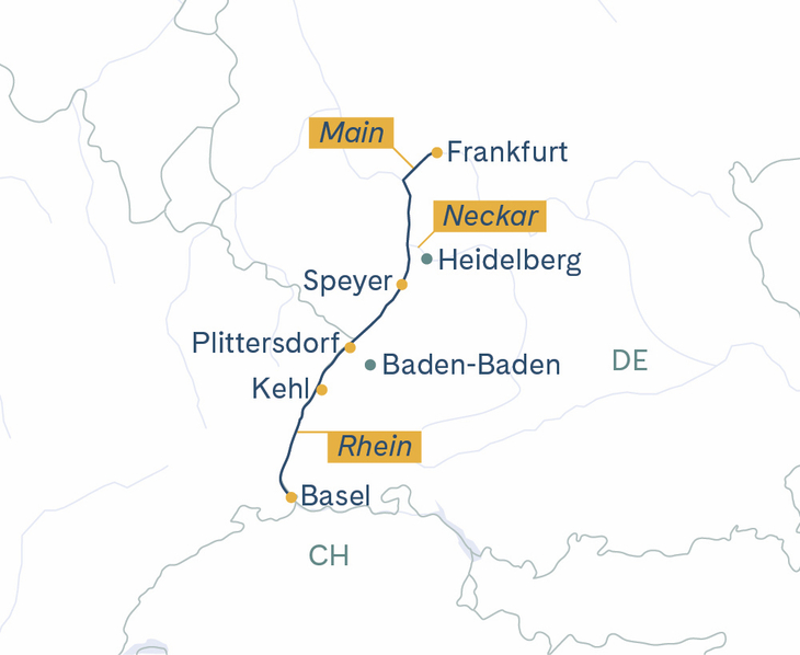 Routenplan Basel-Frankfurt-Basel