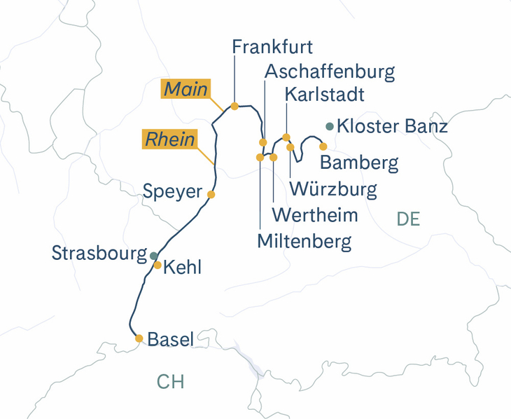 Routenplan Basel-Bamberg-Basel