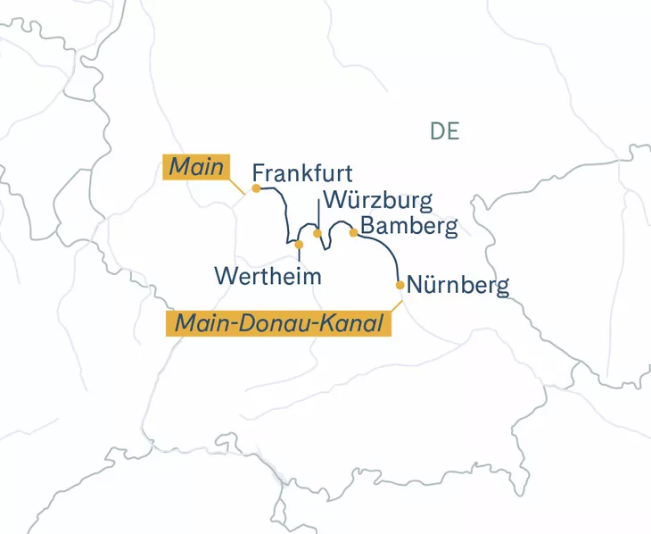 Routenplan Frankfurt-Würzburg-Nürnberg