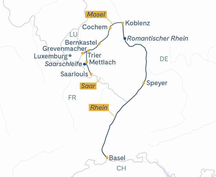 Routenplan Basel–Trier–Basel