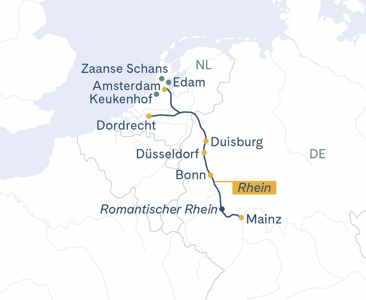 Routenplan Bonn-Amsterdam-Mainz