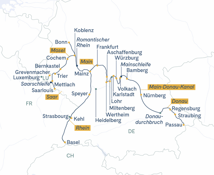 Routenplan DE Antonio Bellucci Basel-Würzburg-Basel