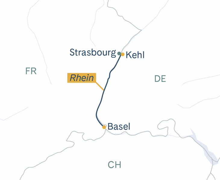 Routenplan MS Thurgau Avanti Basel(–Strasbourg)–Basel