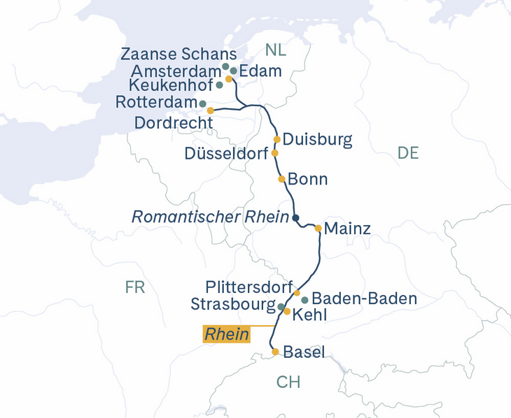 Routenplan Basel-Amsterdam-Basel