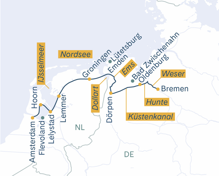 Routenplan Thurgau Saxonia Amsterdam-Bremen Tulpenfahrt 2027 - DE