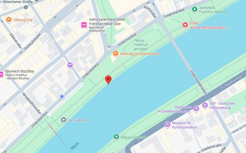 Karte des Anlegers Nizza Werft / Untermainkai in Frankfurt – Startpunkt für Flusskreuzfahrten ab Frankfurt